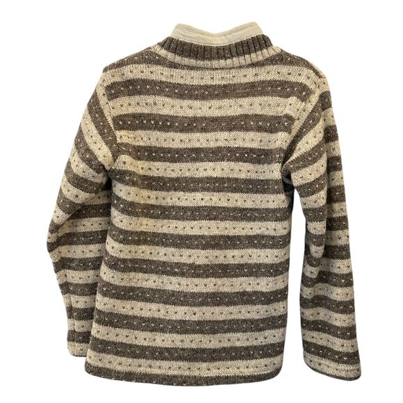 Laundromat Nepal 100% Wool Grey and Cream Striped Fleece Lined Zip Jacket M - Picture 2 of 7